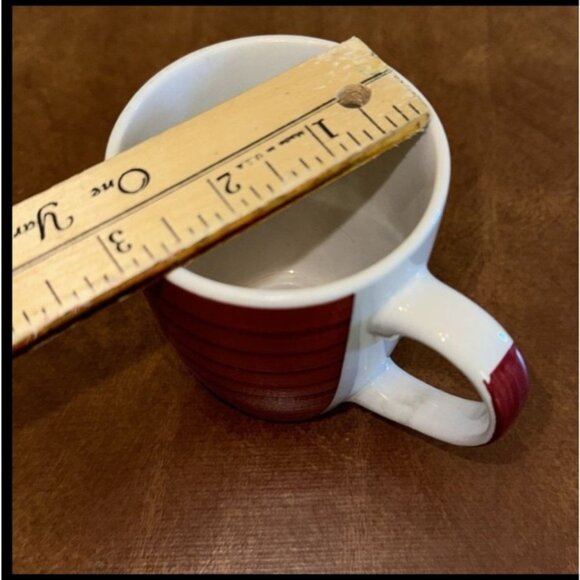 Set Of 6  Stoneware Mugs In White & Red - Picture 10 of 14